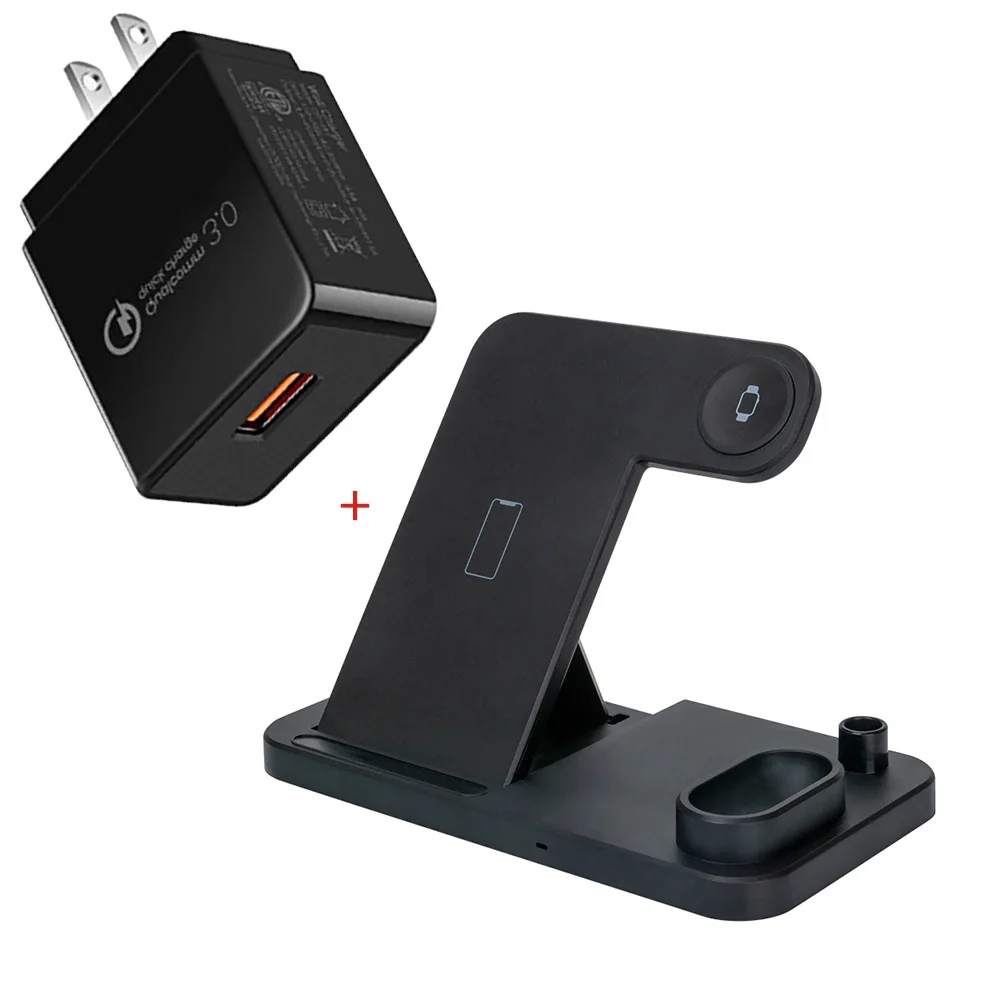 10W Qi Wireless Charger Stand Dock Station For Apple Watch Series 5 4 3 2 I Watch Iphone 11 Pro Max XR X Xs Airpods Apple Pencil - Цвет: Black US Plug