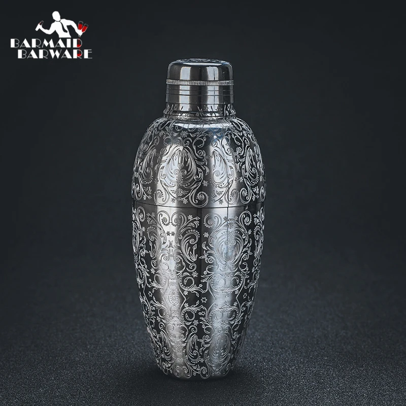 450Ml Intagliato Incisione Bar Vintage Shaker Cocktail In Acciaio Inox Boston Bar Shaker Bar Tool