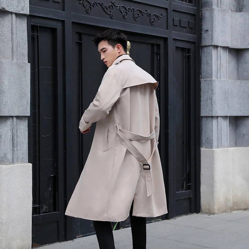 Осенне-зимний британский модный длинный черный Тренч с широким поясом, мужское модное двубортное шерстяное пальто с карманами