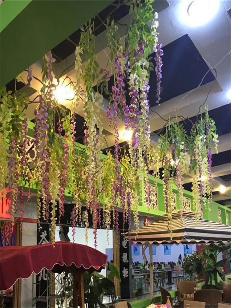 7 Colors Elegant Artificial Silk Flower Wisteria Flower Vine Rattan For Garden Home Wedding Decoration Supplies 75cm and 110cm A