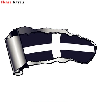 

Three Ratels FTC-855# 20x10.8cm Ripped Open Gash Torn Metal Design With Cornish Cornwall St Pirans Flag Vinyl Car Sticker