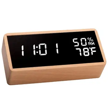 

Digital Alarm Clock, Real Wood, LED Display, Temperature Humidity, 3 Sets Alarms, Adjustable Brightness, Sound Control Function