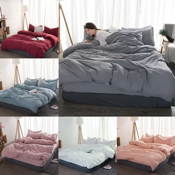 

Pure Color Bedding Set Simple Bed DS66# Queen Cover King Size Set Quilt Cover Linens Nordic Duvet