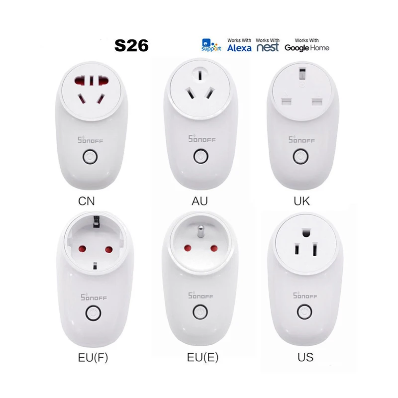

Sonoff S26 US EU UK AU CN WIFI Smart Plug Power Socket utomation Module Remote Control Wifi Switch Timer Adapter 10A 220V