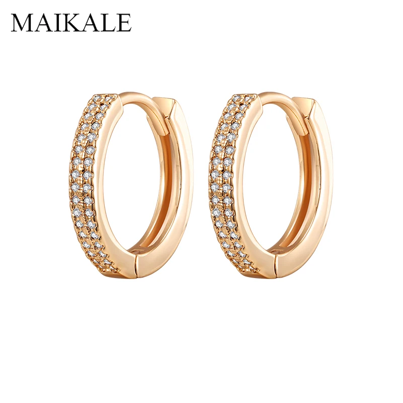 Классические серьги-кольца MAIKALE с фианитом многослойные позолоченные круглые
