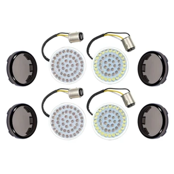 

Amber Led Flush Mount Smoke Turn Signal Indicator Blinker Light + Red Led Rear Running Brake Turn Signal Light + Matte Black Hou