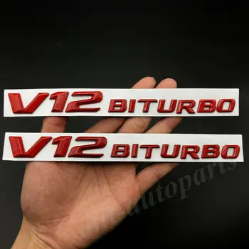

2pcs Metal Red V12 Biturbo Car Fender Side Emblem Badge Decal Sticker V8 E S M