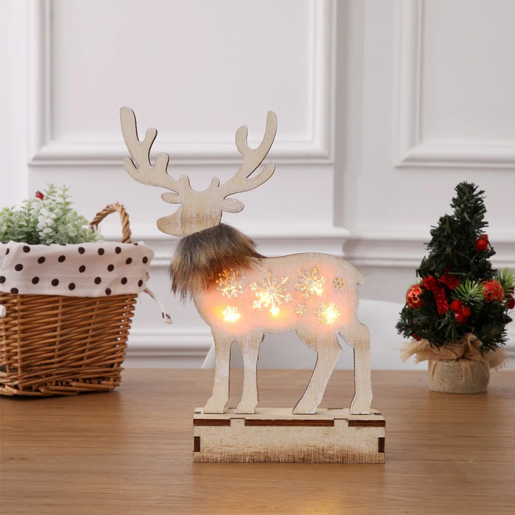 

LED Lights Home Elk Shape Portable Lightweight Wooden Festival Luminous Decorative Holiday Christmas Ornament Gift Party Crafts