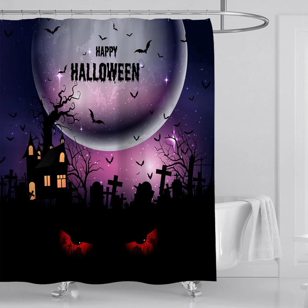 Halloween Bath Curtains Curtains Scary Grave Pumpkin Ghost Shower Curtain Waterproof Polyester Bathroom Fabric For Art Decor