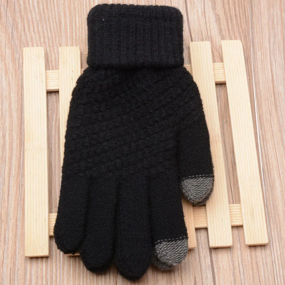 Зимние перчатки для сенсорного экрана для женщин и мужчин теплые эластичные вязаные варежки Имитация шерсти полный палец Guantes женский крючком утолщаются