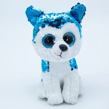 Ty Beanie Boos – pendentif porte clés brillant, série de paillettes à couleurs changeantes, mignon, bleu Cool, Husky Silashi, jouet en peluche pour enfants de 15cm