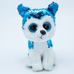 Ty beanie boos cor mudando lantejoulas série bonito fresco azul husky silashi brilhante chaveiro pingente brinquedo de pelúcia das crianças 15cm
