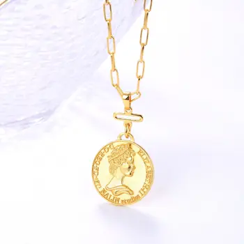 

[Original] Europe and America Non-mainstream Brand Retro Princess Coins Silver and Gold Plating Copper Necklace