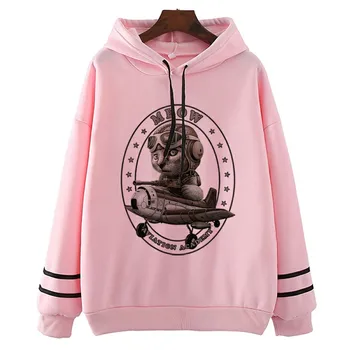 

Meow Aviation Academy Print Hip Hop Trend Harajuku Street Wind Print Top Women And Women Couple Loose Hoodies Tops