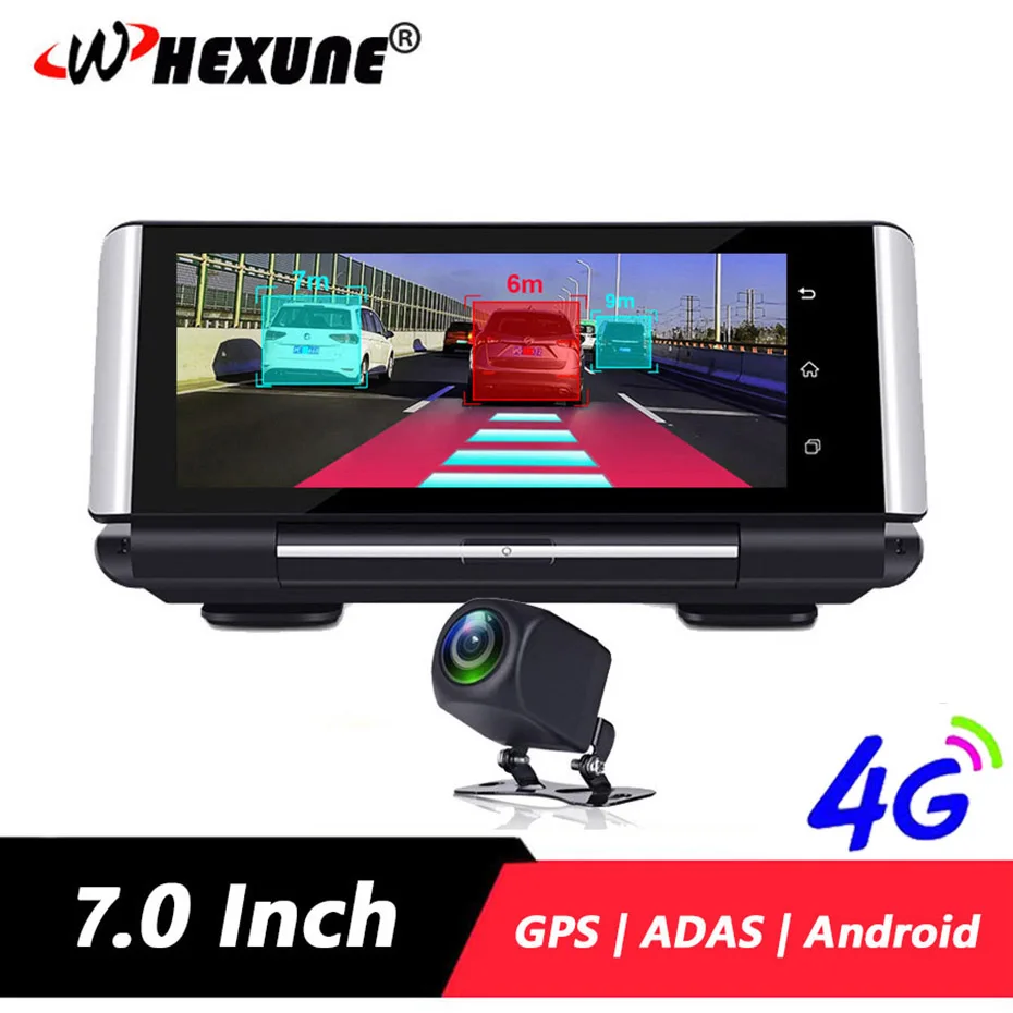 WHEXUNE 7 ''4G ADAS Автомобильный видеорегистратор Android 5,1 WiFi DVR камера Full HD 1080P двойной объектив Авто видеорегистратор навигатор gps монитор парковки
