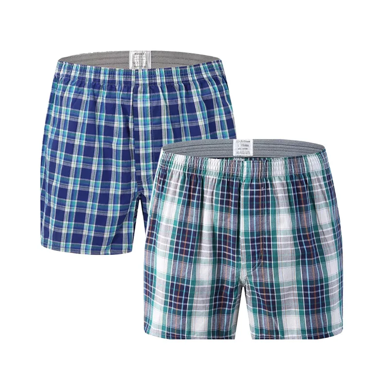 Мужские трусы в клетку 2 шт. хлопковые боксеры свободное удобное нижнее белье для