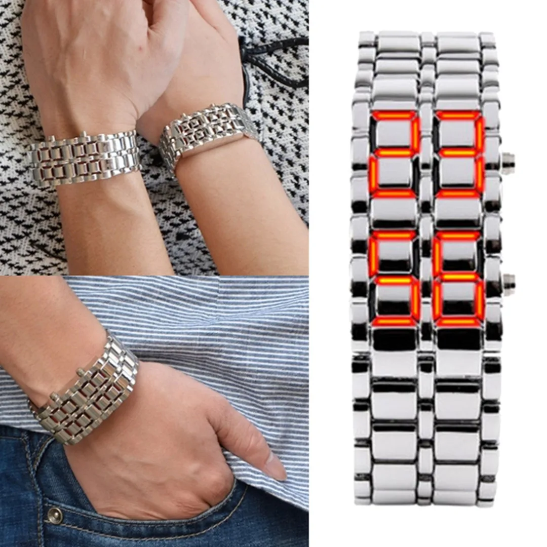 Lava Iron Samurai Men's Watch Luxury Stainless Steel Band LED Watches Date Hour Punk Bracelet Sport Wristwatches reloj hombre