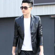 Для мужчин кожаный пиджак Весна и осень мужской овчины повседневный комплект карман натуральный спилок, кожа тонкий костюм для мальчиков-подростков
