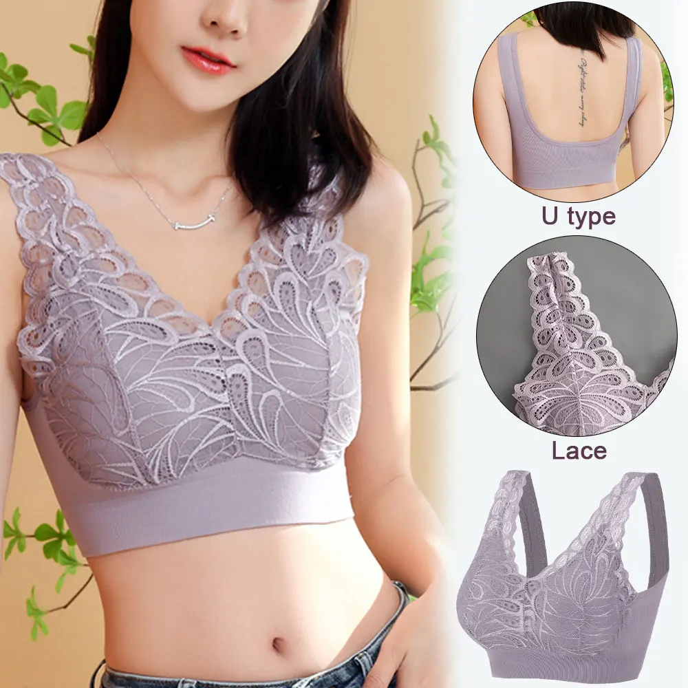

Wireless Lace Bra U Back Women Push Up Sport Bra Sleeping Brassiere Sexy Flower Underwear Seamless Padded Comfortable Lingerie