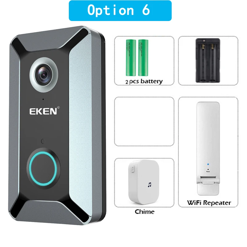Option 6 Eken V6 wifi умная Беспроводная 720P Водонепроницаемая видеокамера на дверной звонок Облачное хранилище дома безопасности домофонный дверной звонок серый - Цвет: Option 6