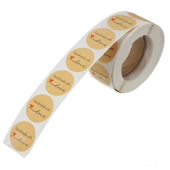 

500pcs/roll 1inch Kraft Branch Handmade With Love Sticker Price Labels Paper Tags Jewelry Packaging Display DIY Decoration Gift