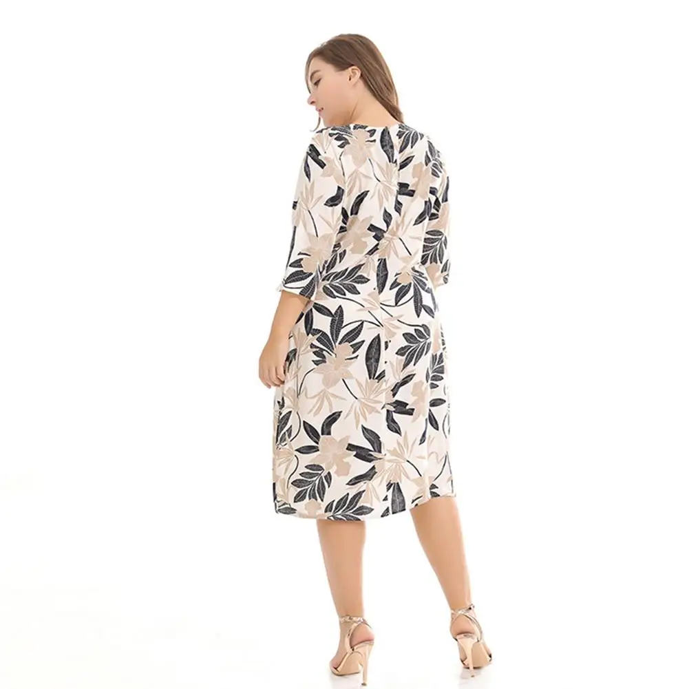 Yfashion лето мода женские платья Свободное Повседневное платье Летнее элегантное платье с принтом Хлопок Смесь платья большого размера
