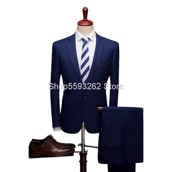 

Men Grid Slim Fit Suit Male Business Leisure Marriage Groom Suit Suit Two-piece Set