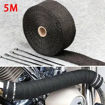 

5M Roll Fiberglass Heat Shield Motorcycle Exhaust Header Pipe Heat Wrap Tape Thermal Protection+ 4 Ties Kit Exhaust Pipe Insulat