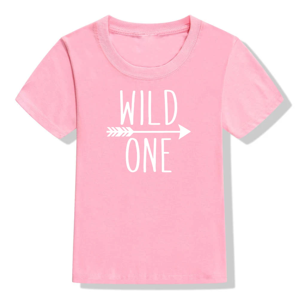 Wild One/детская футболка для первого дня рождения; Повседневная футболка для маленьких мальчиков и девочек; Детские забавные модные футболки с короткими рукавами; комплекты одежды - Цвет: 51J4-KSTPK-