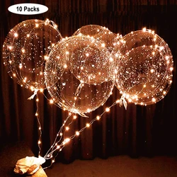 10 Pack  LED Light Up Bobo Balloons Transparent Helium Glow Bubble Balloons With String Lights For Party Birthday Wedding Decor