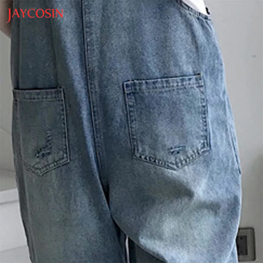 Jaycosin, Модный женский комбинезон, Повседневный, свободный, без рукавов, на тонких лямках, однотонный, промытый, джинсовый, длинный, комбинезон с карманом