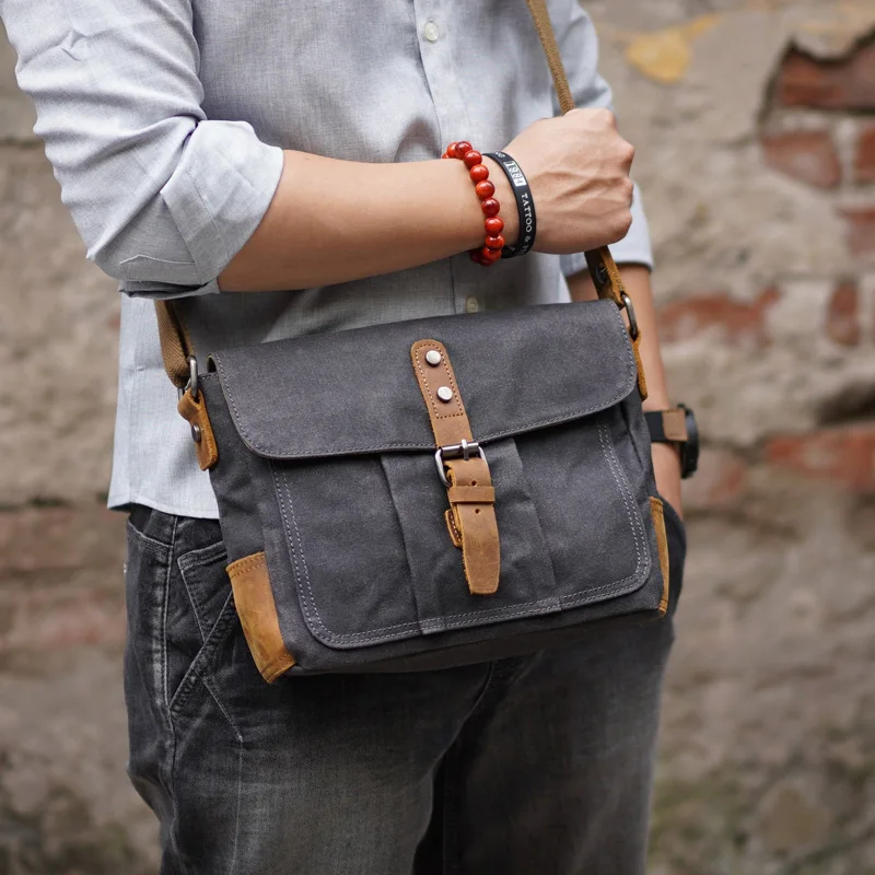

Oil Wax Canvas Sling Crossbody Bags For Men Vintage Messenger Bag Leather Laptop Briefcase