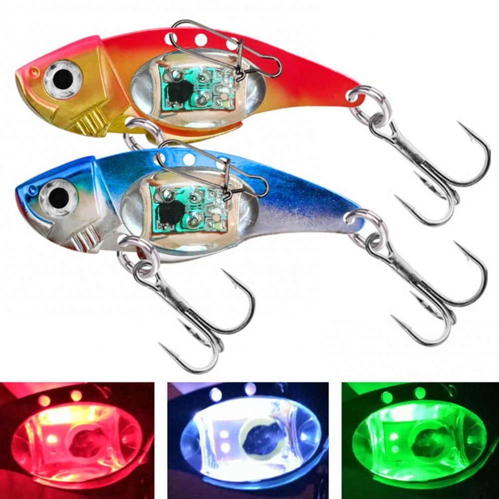 C-LARSS 8cm Metal Electronic Vibration Bait Fake Bait Fish Hook with LED Light