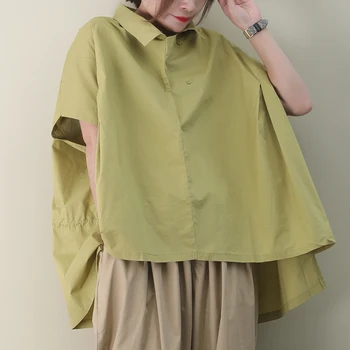 

2020 female new summer korean style plus size literary two-button bat sleeve loose T-shirt