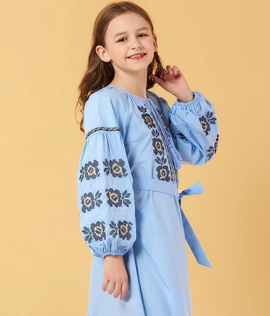 Мусульманское платье для женщин, девочек, abaya, Дубай, Турецкая индейка, Бангладеш, кафтан, мать, ребенок, синий халат, детская одежда для взрослых, Исламская одежда