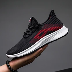 Spring and Summer New Flying Woven Breathable Casual Non-slip Rubber Sole Men's Singles Running Shoes Light and Soft Sneakers