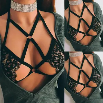 

Halter Push Up Lace Thin Black Sexy Bras For Women Hollow Cage Harness Sexy Bra Tops Bralette Bustier Fashion S M L XL
