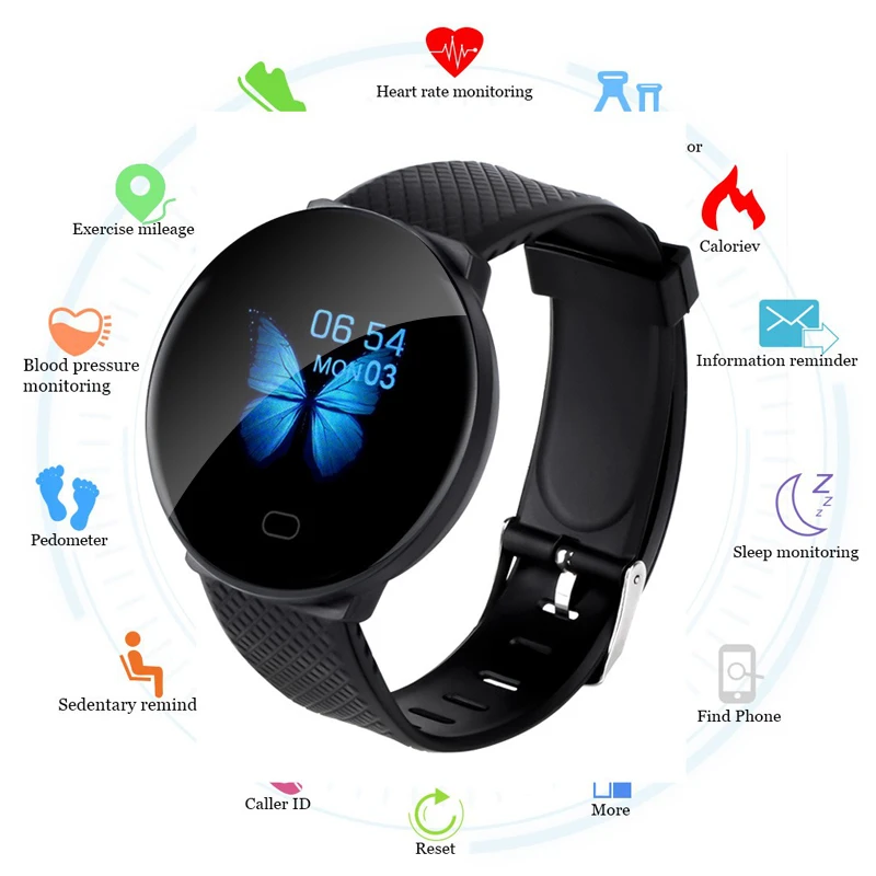 35# D19 Men Smartwatch Sport Pedometer Smart Watch Round Bluetooth Fitness  Tracker Blood Pressure Women Clock for Android IOS|Smart Watches| -  AliExpress
