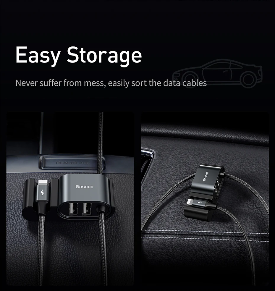 Baseus 3A USB Cable for iPhone Xr 8 Dual USB A Ports Charging Wire for iPhone 11 Pro Type-C Micro Data Cabo USB Car Rear Seat