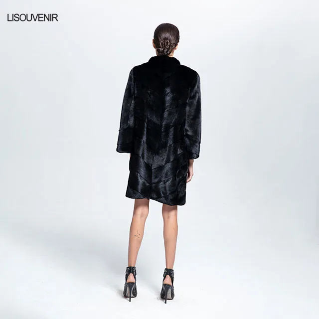 Lisouvenir Новое модное Настоящее меховое пальто из норки меховая одежда теплая Роскошная зимняя куртка из натурального меха норки с воротником-стойкой для женщин