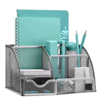 

HOT-Desk Finishing with 6 Compartments+Drawers the Mesh Collection,Silver