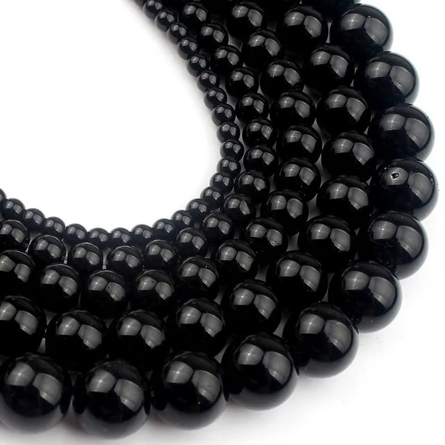Natural Stone Beads Black Hematite Zebra Jespers Round Spacer Beads for Jewelry Making DIY Bracelet Necklace Accessories 15'' Black Glass
