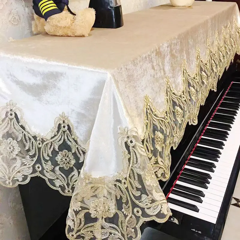 Classic European Velvet Lace Piano Cover Green Beige Pink Piano Bench Cover