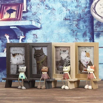 

6 inch Lovely Cat Creative Wooden Photo Frame Desktop Stand Cat Photo Frame Home Decoration Cartoon Picture Frames Crafts