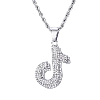 

HIP Hop Gold Color Stainless Steel Bling Iced Out Rope Chain Musical Note Pendants & Necklaces for Men Jewelry