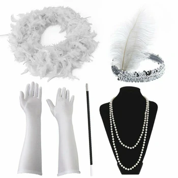 

HOT Ladies Gatsby Fancy Dress Accessories Flapper Charleston Girl Costume Set Foa Necklace Headband Gloves Cigarette Holder