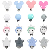 Joepada 3Pc/Lot Mickey Round Star Unicorn Silicone Beads Clip For Baby Teether Pacifier Accessories Infant Clasps Holders 1