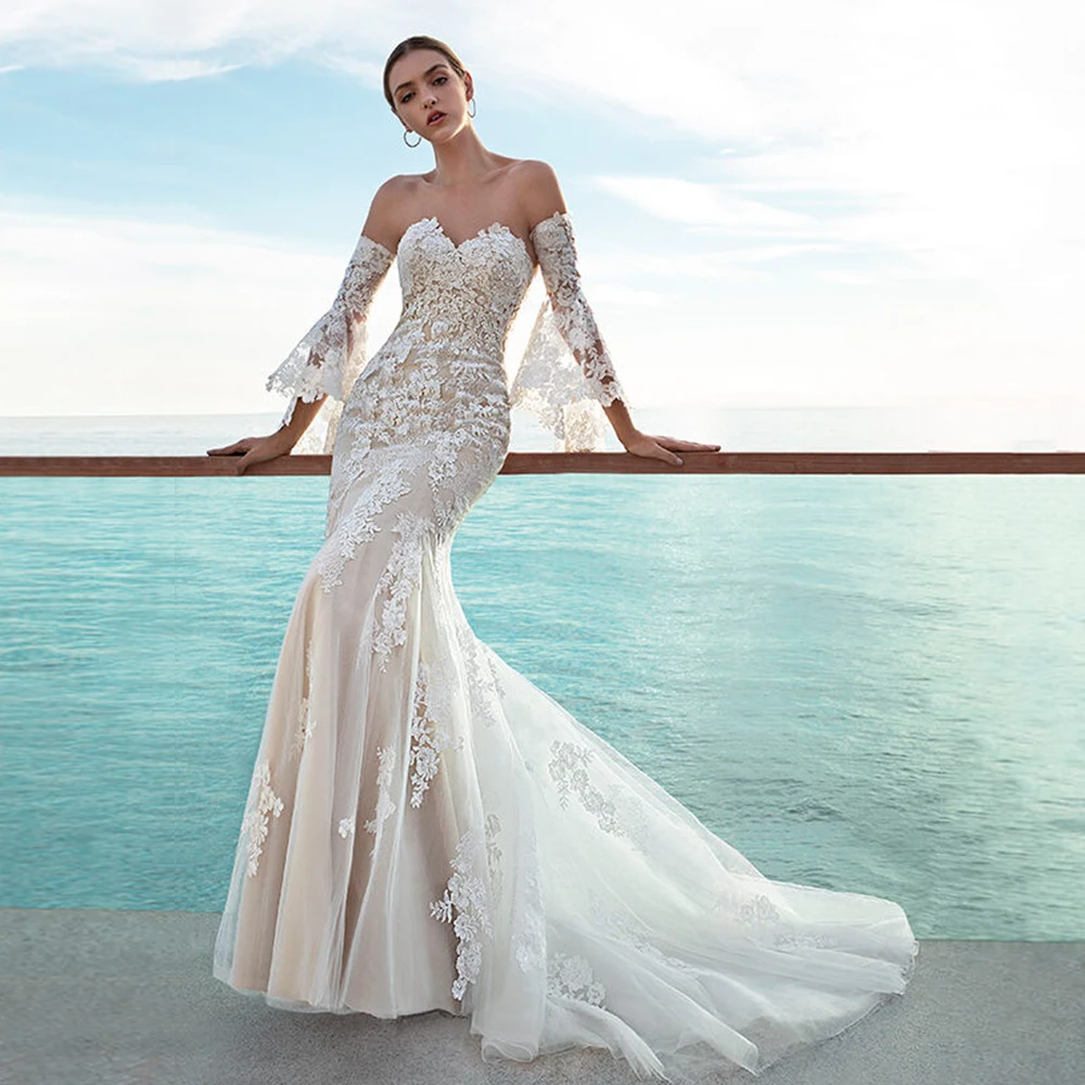 

Mermaid Wedding Dress 2019 Detachable Sleeves Princess Robe de Mariage Tulle Luxury Vestido de Noiva Sereia Bridal Dresses