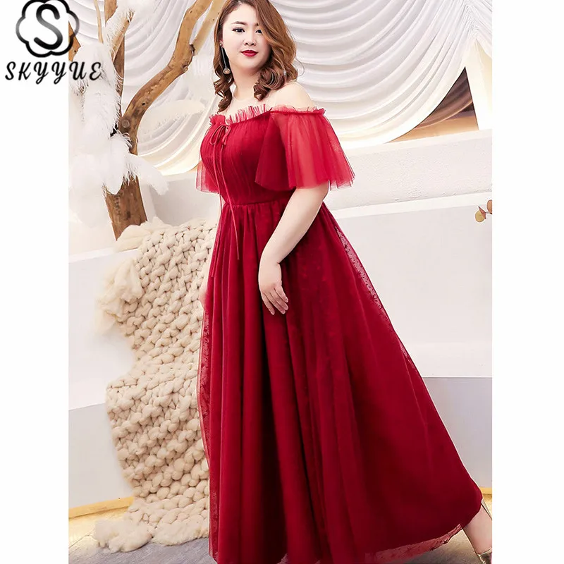 

Skyyue Solid Plus Size Evening Dress Short Sleeve Robe De Soiree 2019 Women Party Dresses Floor-Length Formal Gowns T094