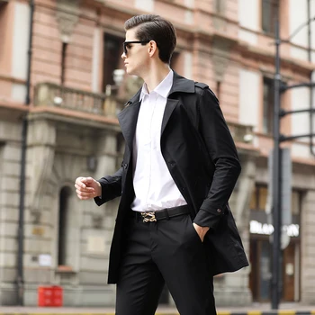 

Men's Trench 2020 Autumn Winter Business Casual Turn-down Collar Jacket Coat Homme Fashion Men Clothing Harajuku Long Overcaot